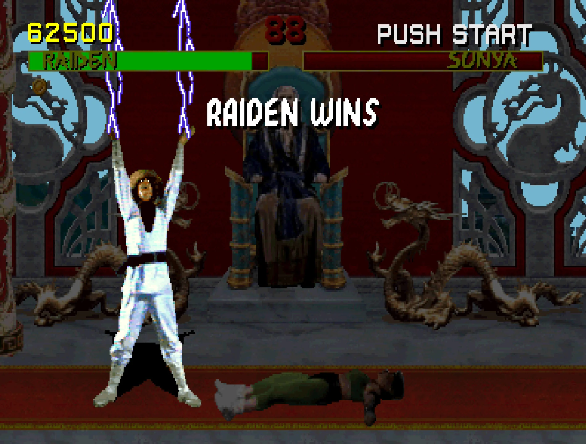 Raiden Wins: pantalla de victoria de Raiden en Mortal Kombat (1992)